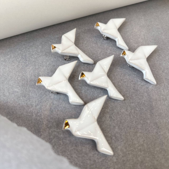 Ceramic brooch "Flying dove"