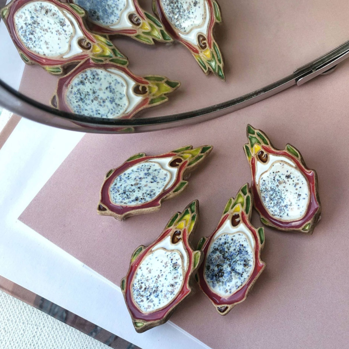 Ceramic brooch "Dragon fruit"
