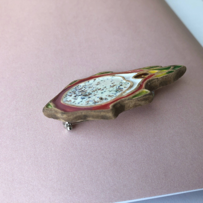 Ceramic brooch "Dragon fruit"