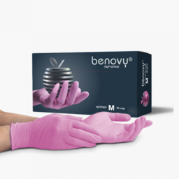 ნიტრილის ხელთათმანები benovy pink m 50 წყვილი/შეფუთვა (4 გრ.)