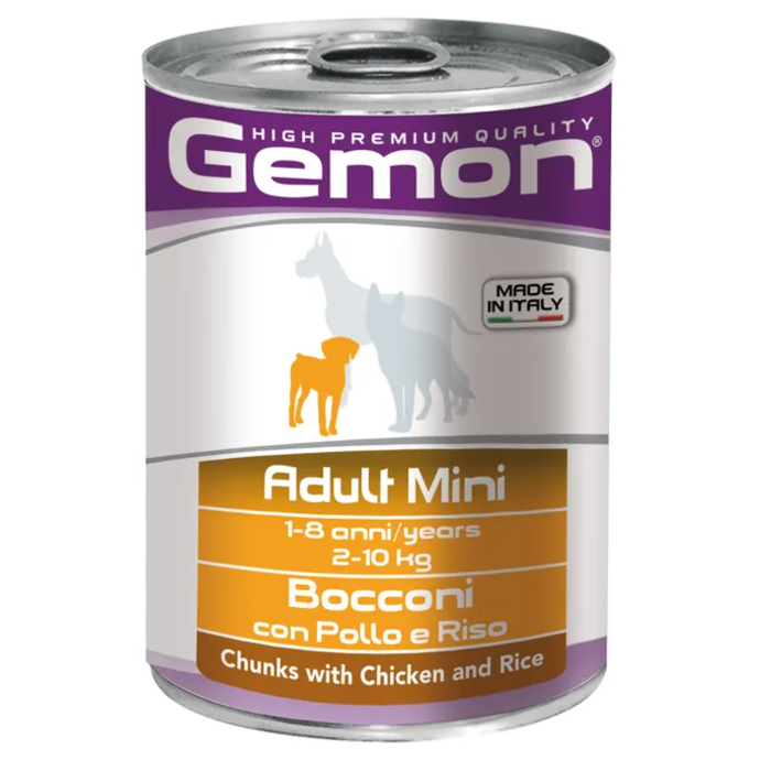 GEMON ADULT MINI დაკონსერვებული ნაჭრები ქათამი და ბრინჯი
